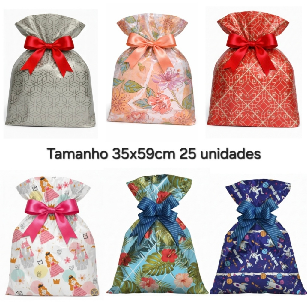 Saco de Presente BOPP 35x59cm 25 unidades Varias Estampas Metalicos Infantil Unissex Premium em Oferta na Shopee
