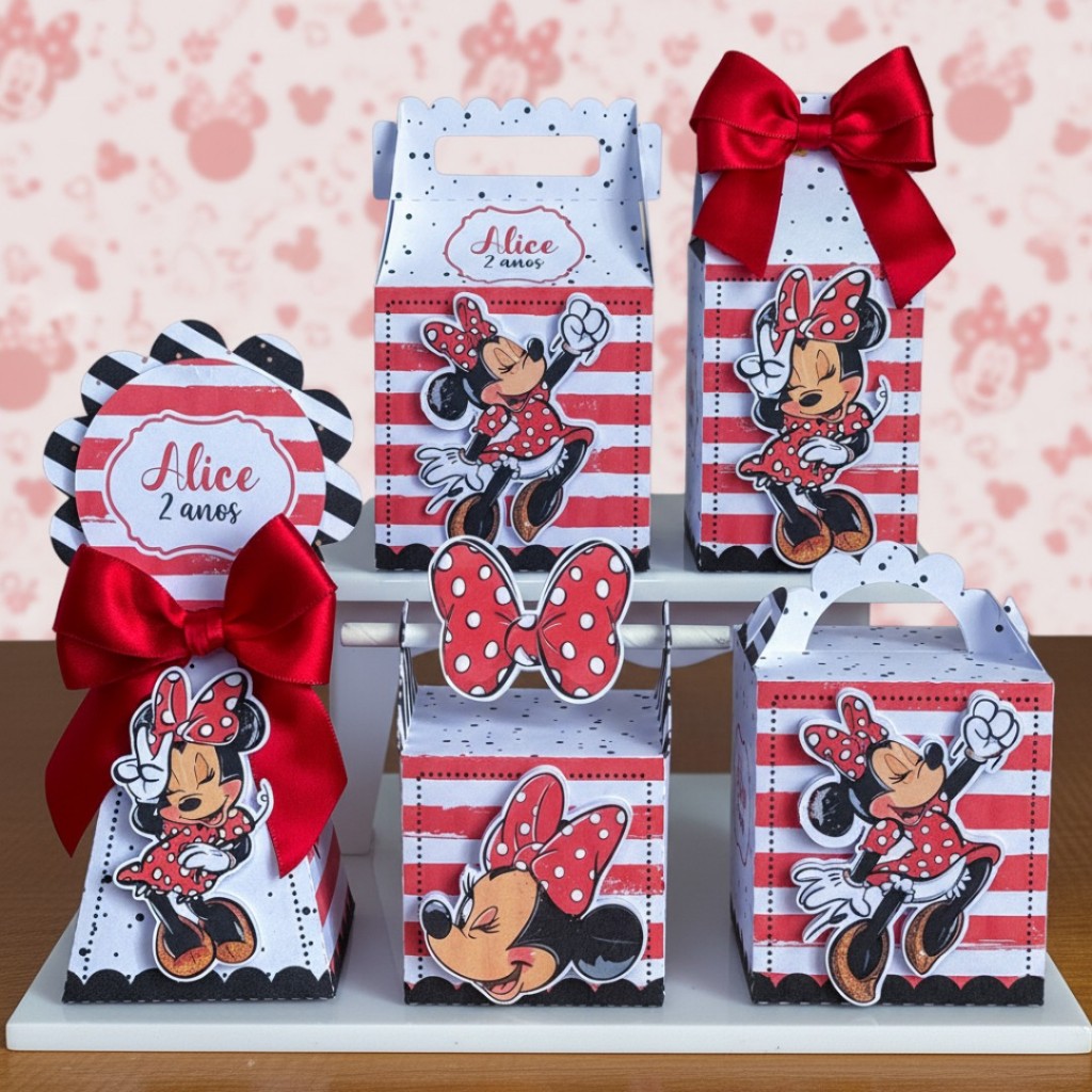 Kit Caixinhas Minnie Vermelha PEGUE E MONTE  | Kit Completo | Lembrancinha | Aniversário | Decoração