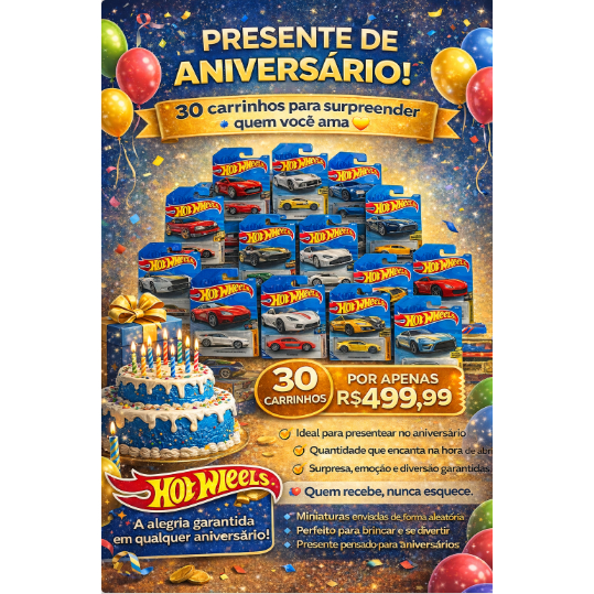 Presente de Aniversário que Impressiona 🎉 30 Carrinhos  | R$ 499,99 - Feliz aniversário