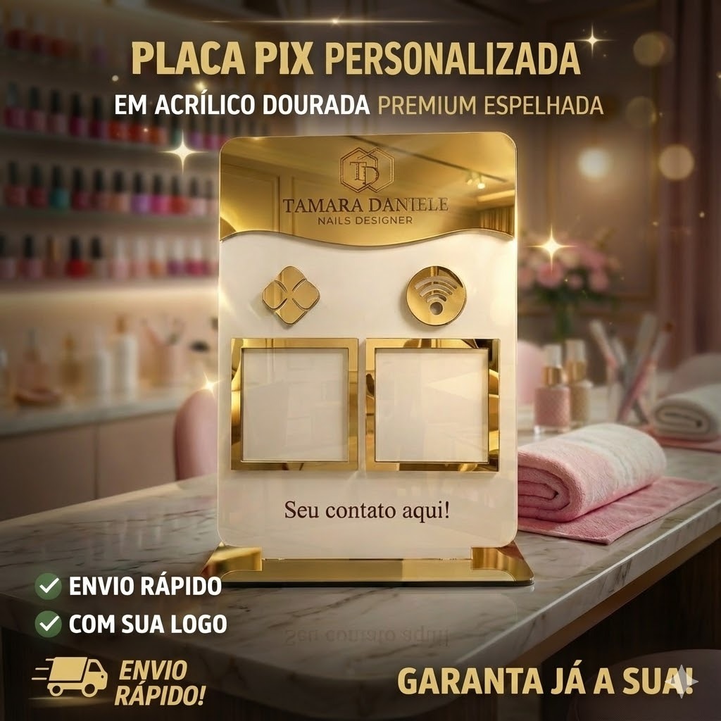 Placa Pix para QR Code Personalizada | Logomarca + Contato | Acrílico ou MDF 10x14cm