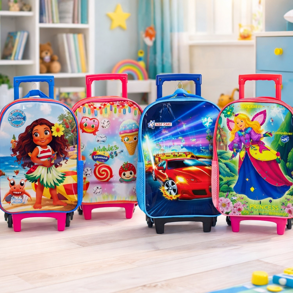 Mochila Rodinhas Infantil Princess Wings Carros Sweeties Princesa Mar Escolar Menina Menino Carrinho