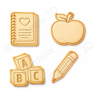 Kit 4 Cortadores Marcadores 3D Biscoito – Tema Escolar para Confeitaria, Pasta Americana e Cookies em Oferta na Shopee
