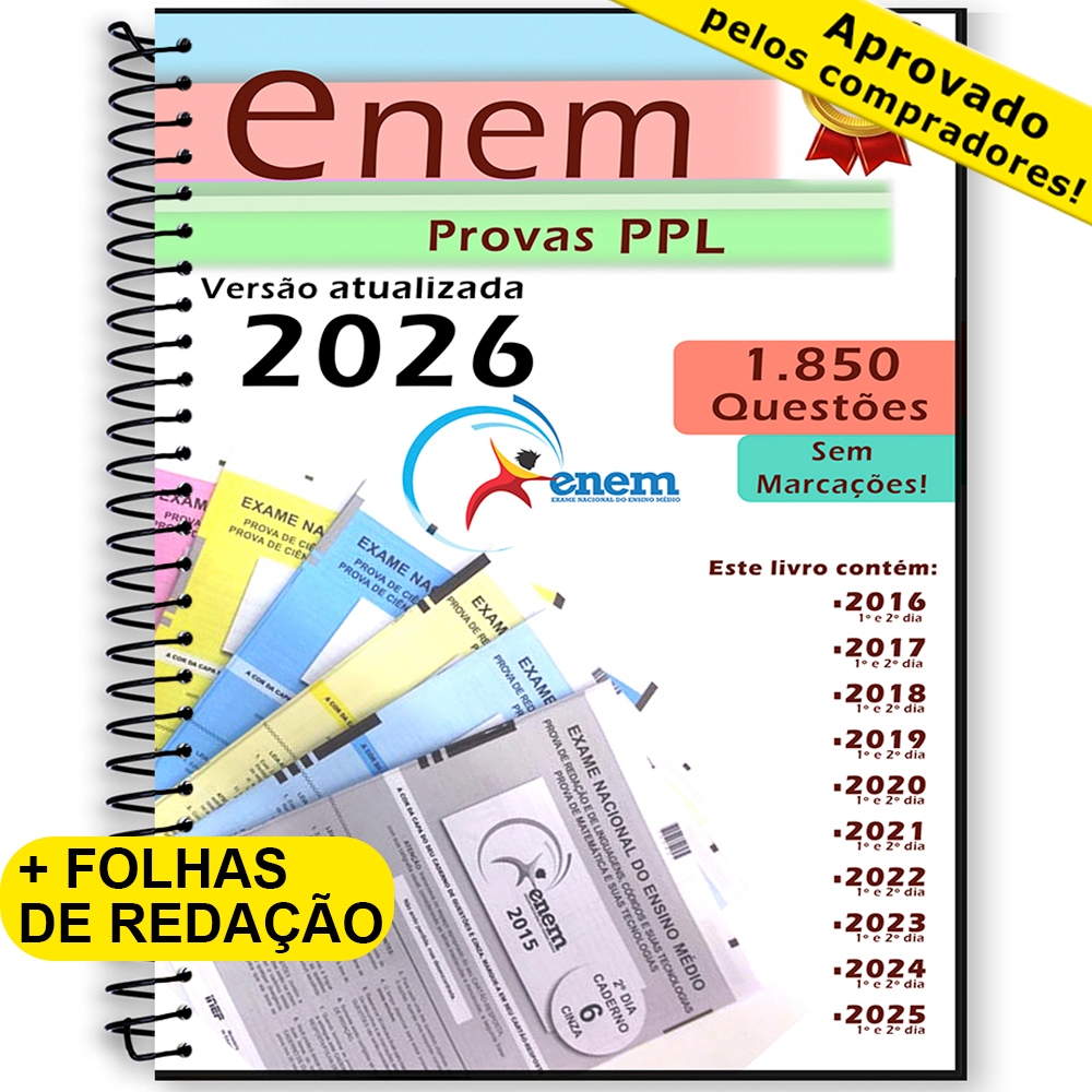 Enem PPL 2026 provas anteriores questões 2016 até 2025 + gabaritos em Oferta na Shopee