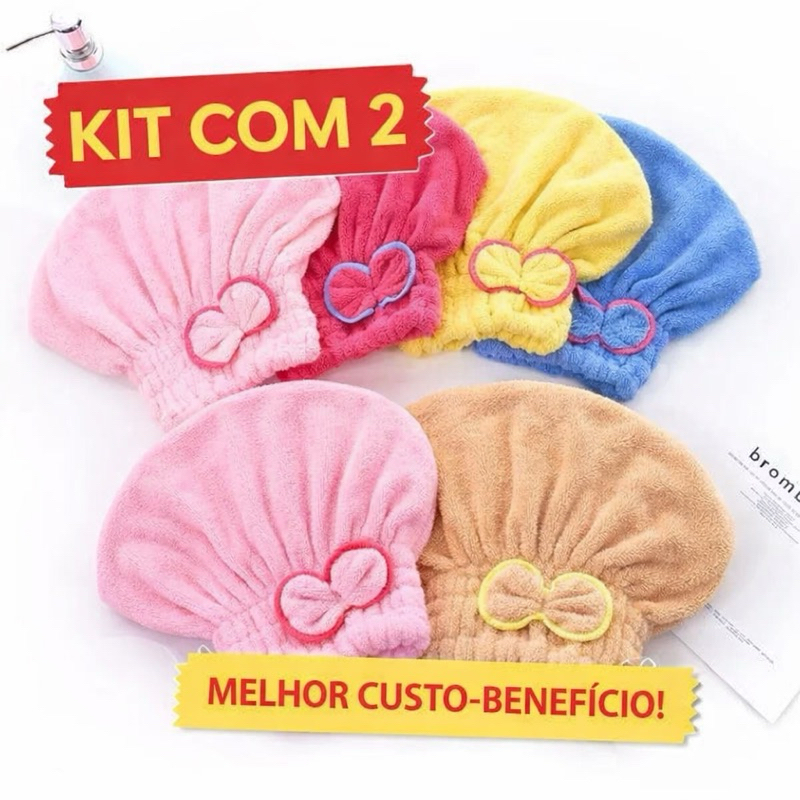 Kit 2 Touca de Banho Microfibra Super Absorvente Secagem Rápida Cabelo Feminina em Oferta na Shopee