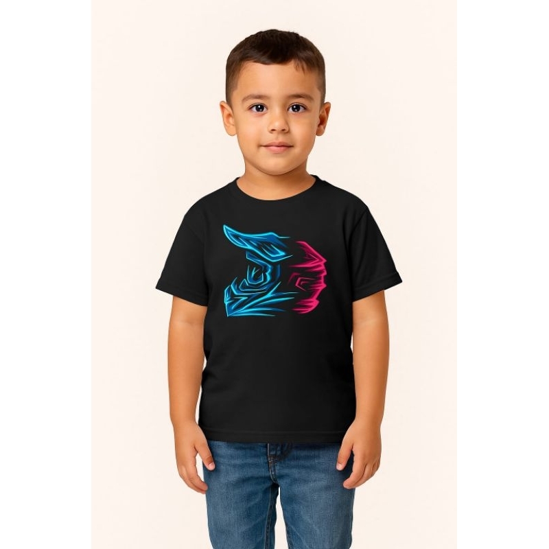 Camiseta infantil Premium com estampa capacete motocross cores branca e preto. Tamanho 6, 8, 10, 12, 14, 16