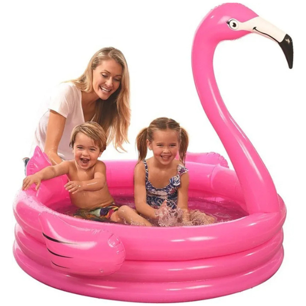 Piscina Inflável Criança Bebê Ofuro Flamingo Redonda Portatil Cor Rosa