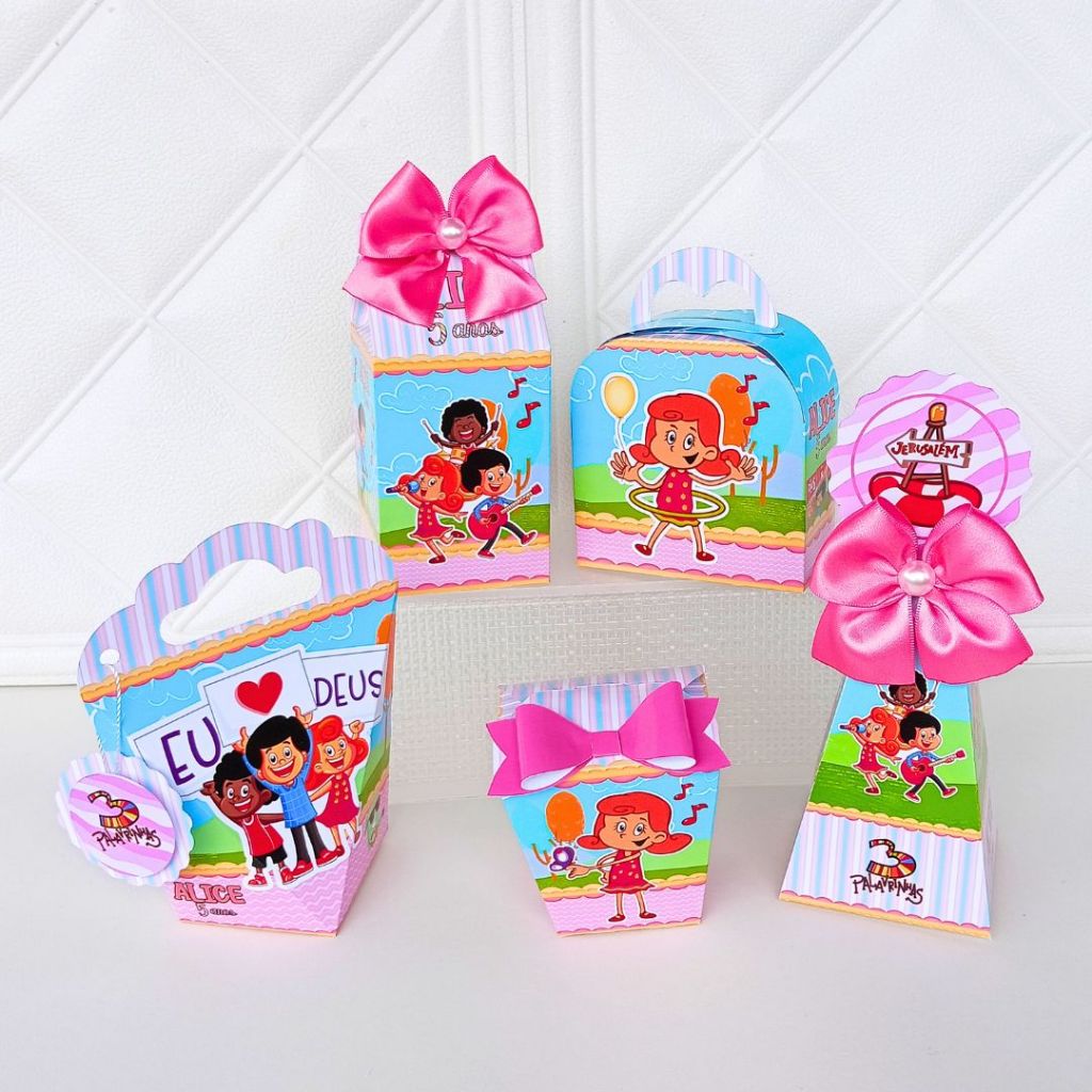 Kit Festa Personalizadas 3 PALAVRINHAS ROSA Lembrancinhas Caixinhas Aniversário - PEGUE E MONTE
