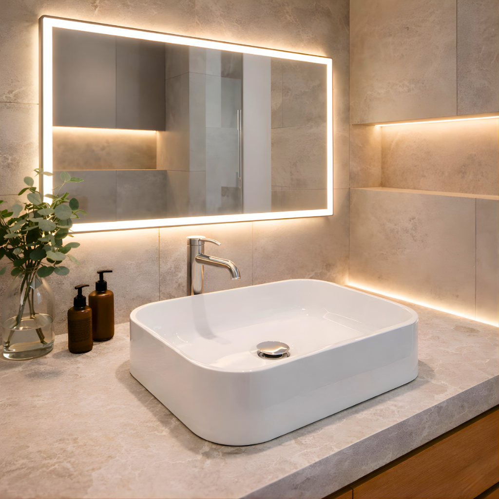 * PROMOÇÃO * Pia Para Banheiro Lavabo Cuba de Apoio Lavatório Sobrepor 37cm Oxford em Mármore