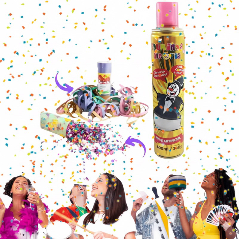 Kit Carnaval Completo: Espuminha Spray + Serpentina + Confete | Festa e Folia