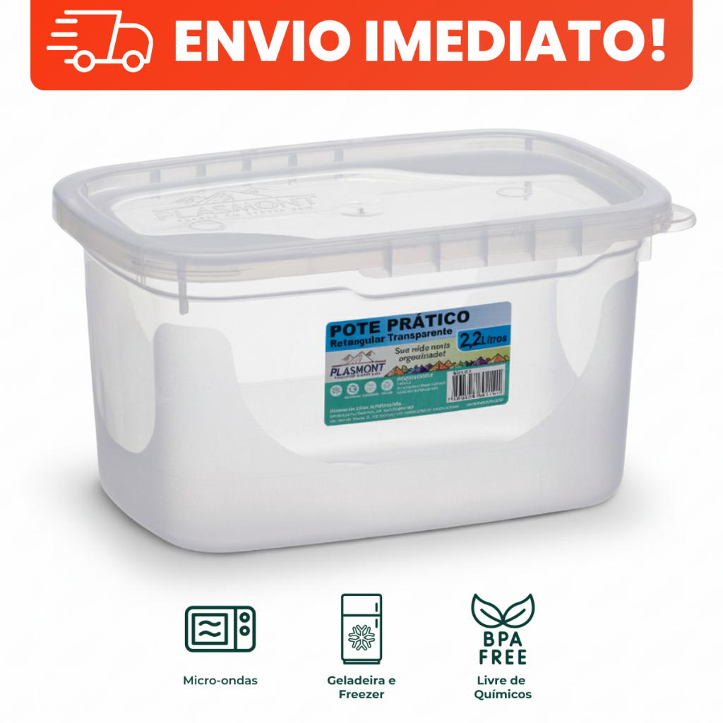 Potes Práticos Retangulares 2,2L BPA Free Transparente Marmita Alimentos Mantimentos Kit