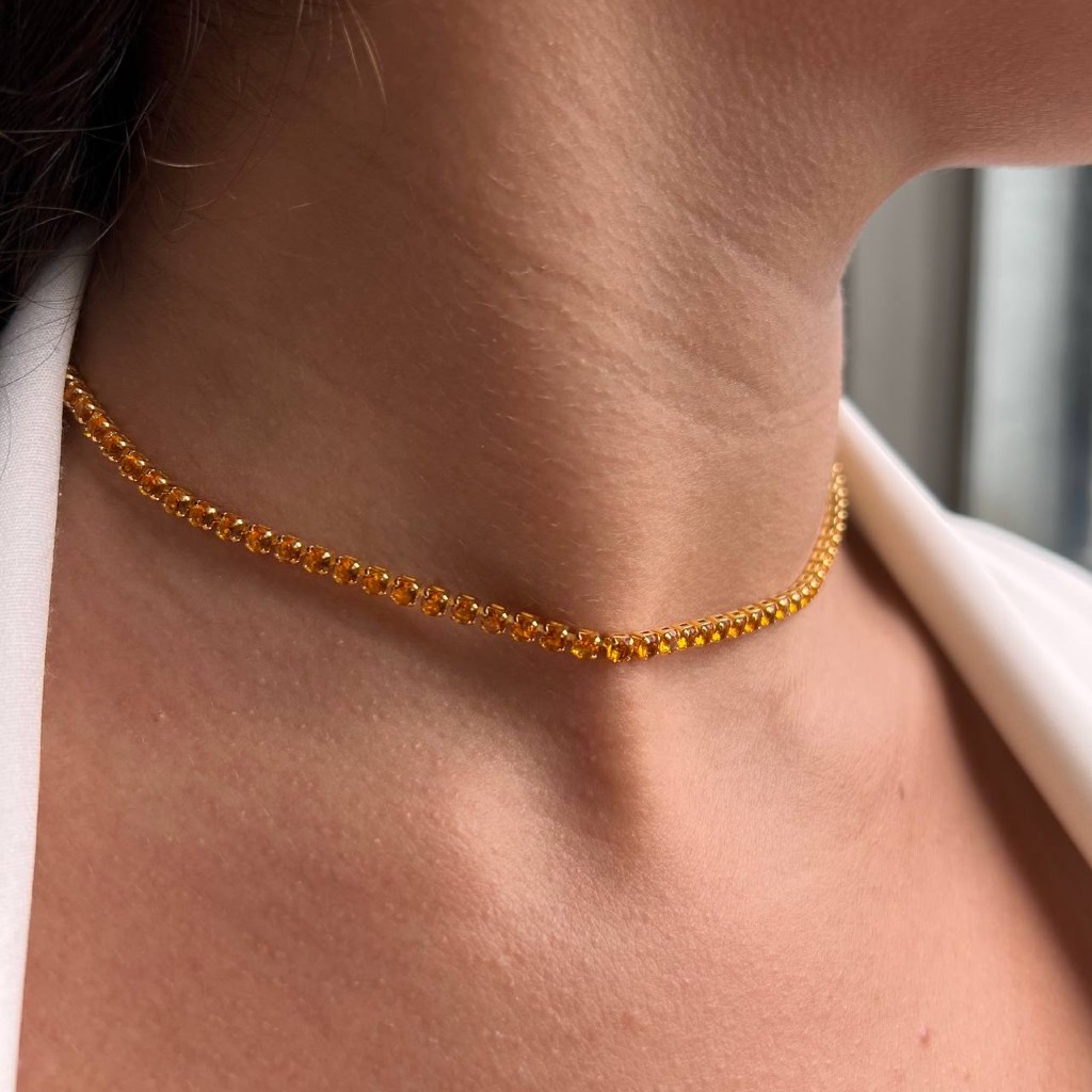 COLAR RIVIERA REDONDO COR MEL FOLHEADO A OURO 18K