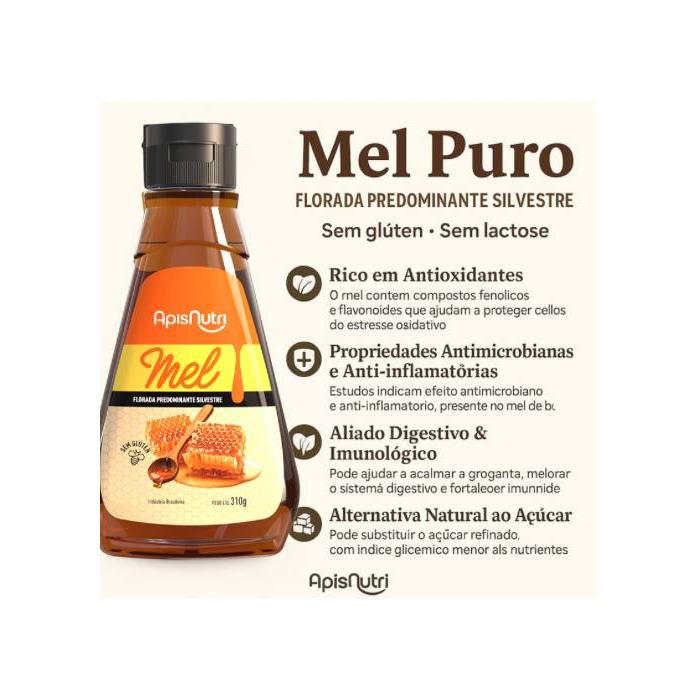 Mel de Abelha Silvestre Puro ApisNutri Bisnaga - 220g 310g 1,1kg