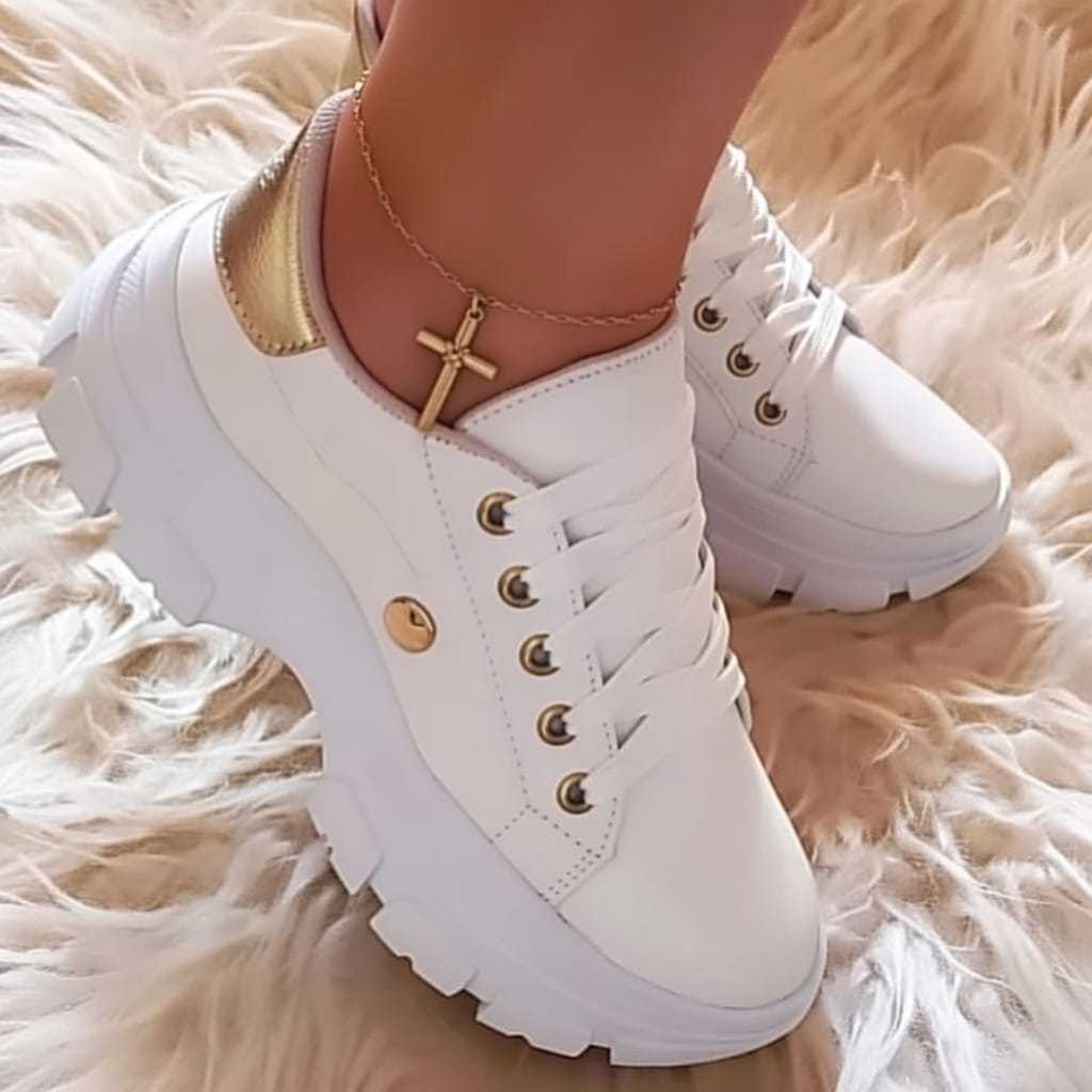 Tênis Branco Casual Feminino Plataforma Confortavel Sola Pintada em Oferta na Shopee