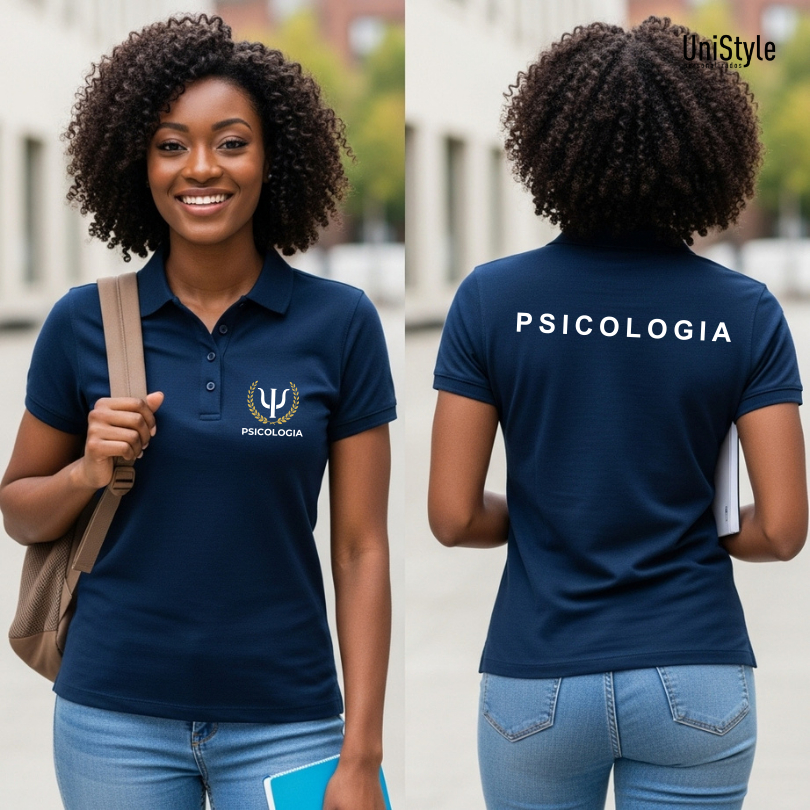 Camisa Gola Polo Psicologia Profissões Unissex e Baby Look Brasão Malha Piquet Premium