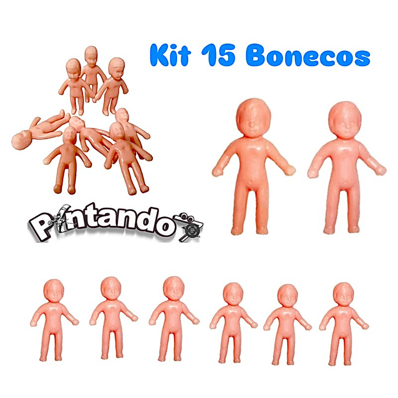 Kit 15 Bonecos Pelado Claro Brinquedo Lembrancinha Festa Infantil Chá de Bebê Maquete