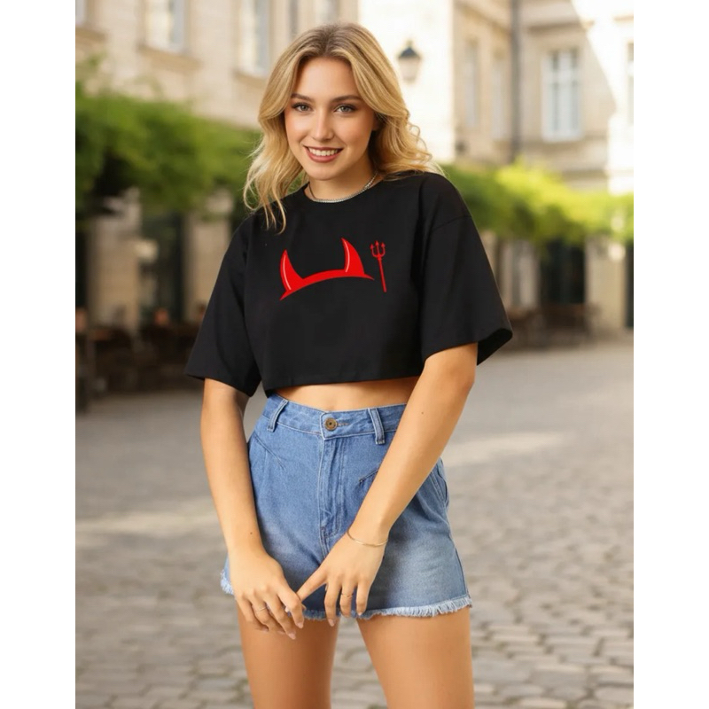 Camisetas Cropped Carnaval Feminina Confortável Algodão