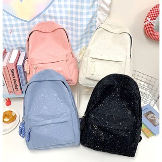 Mochila Feminina Escolar de Veludo com Estrelas – Casual, Leve e Espaçosa