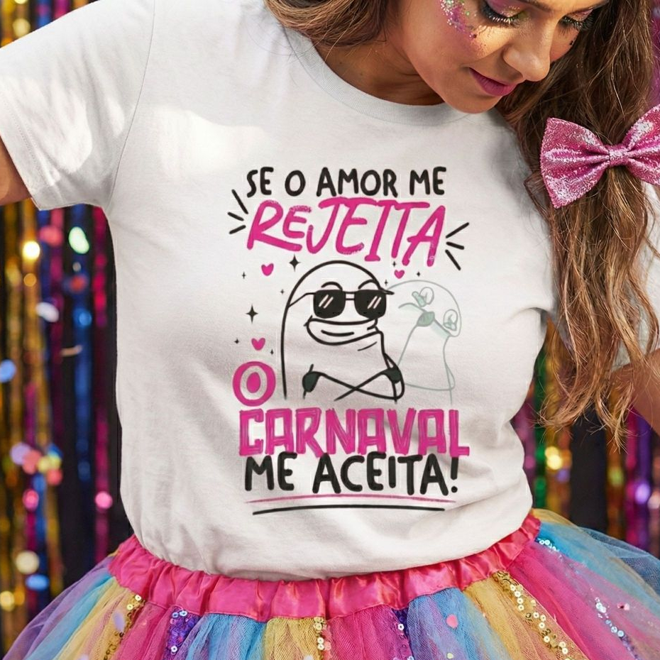 Camiseta Feminina Carnaval 100% Algodão Frase Bloquinho T-shirt Divertida Fantasia