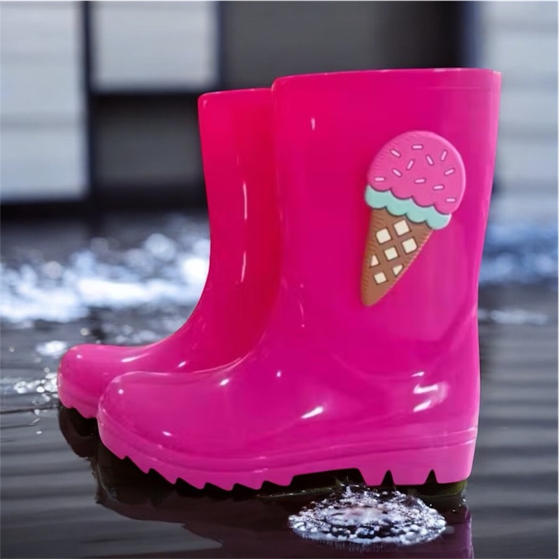 Galocha Bota de Chuva Cano Alto Menina Sorvete Moderna Impermeável Confortável Leve Estiloso Infantil