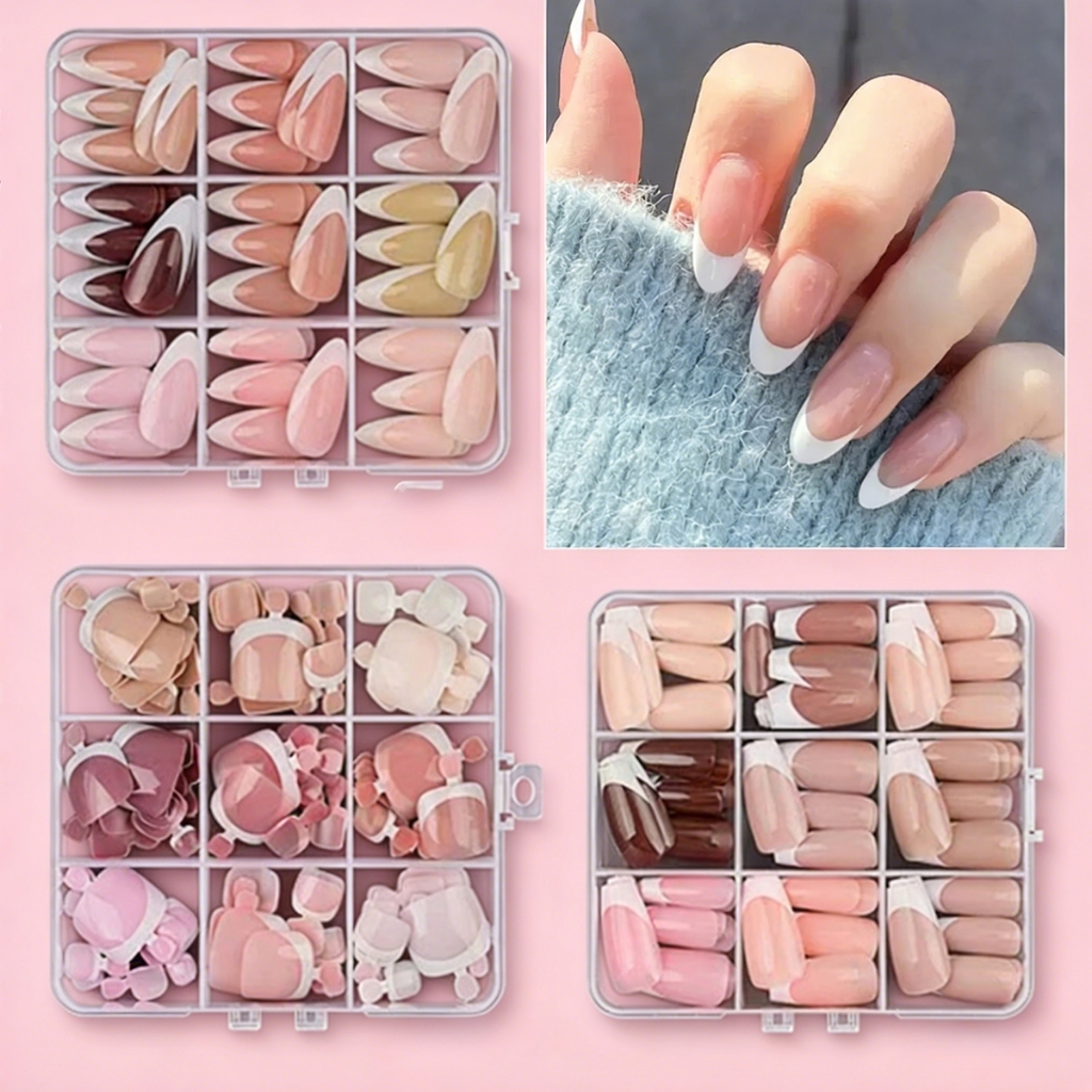 108 Pçs/Caixa Pontas De Unhas Completas Cobertura Completa Imprensa Em Falsas 9 Cores e 10 Tamanhos em Oferta na Shopee
