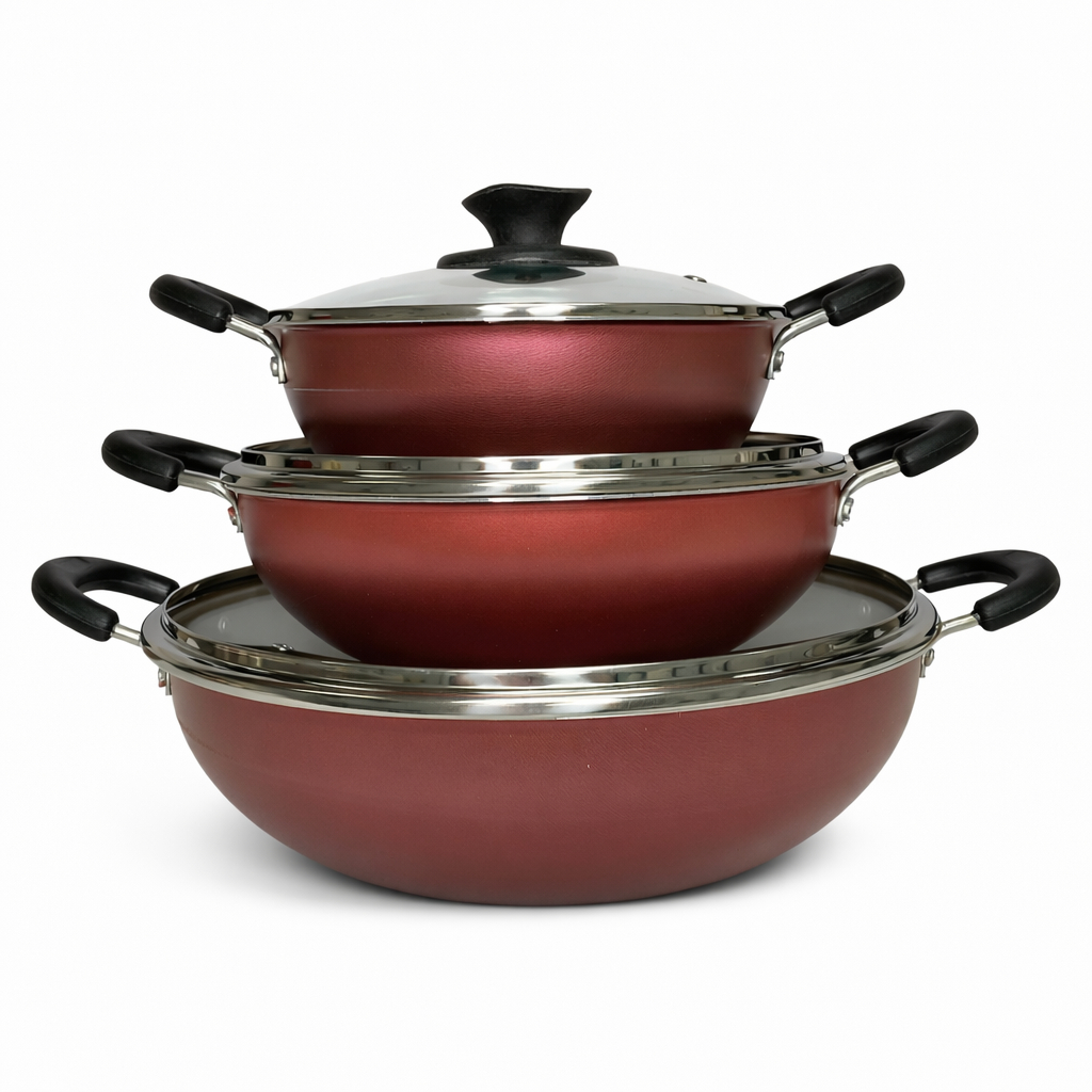 Kit Panelas Alta Funda Antiaderente Jogo 3 Peças Paellera N20° Frigideira Tacho Risoto Moqueca