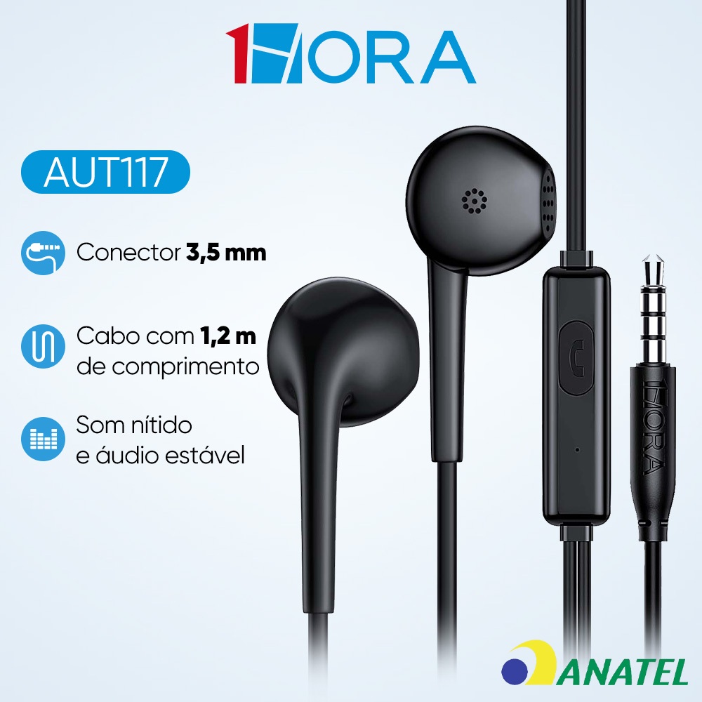 Fone De Ouvido Com Fio 1hora Aut117 3.5mm In-ear Preto Branco em Oferta na Shopee
