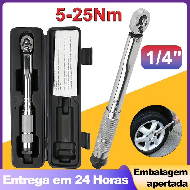 Torquímetro De Estalo Mini 1/4" 5-25Nm Reversível Profissional Para Parafusos e Mecânica Crv