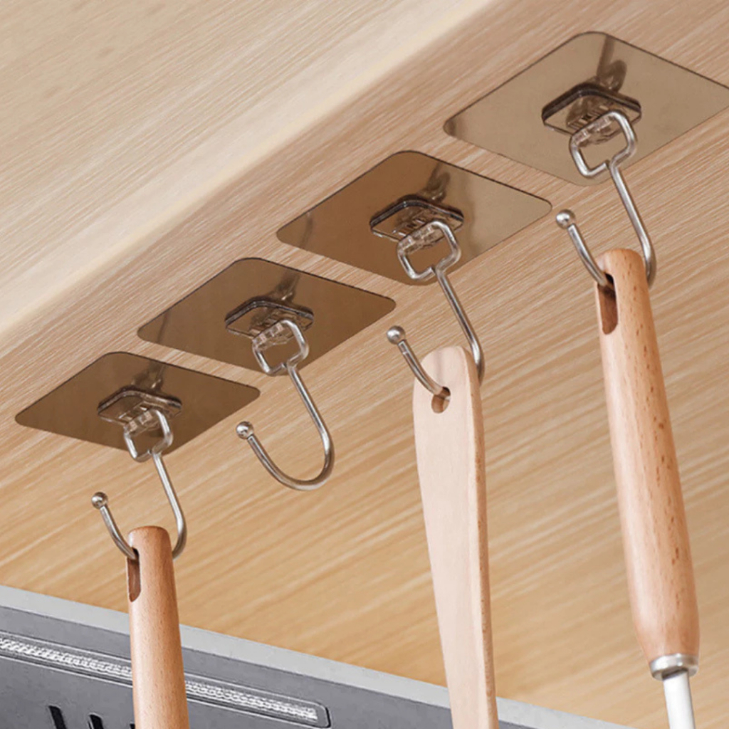 Kit Ganchos 5/10/20 Adesivos Inox De Parede Universais com Acabamento Metálico Forte Cozinha Quarto