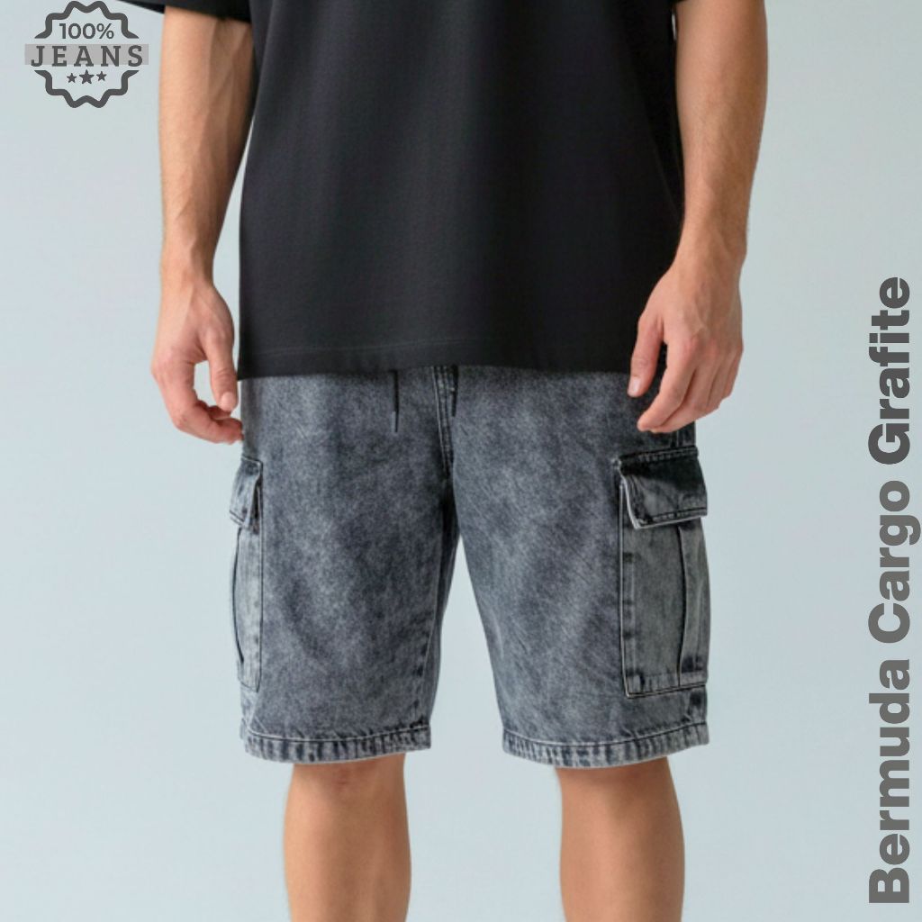 Bermuda Masculina 100% Jeans Streetwear Larga Grafite P ao GG em Oferta na Shopee