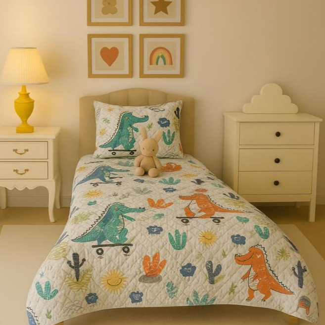 Colcha Solteiro 2 Peças Cobre leito Porta Travesseiro Estampado Infantil Menino Menina