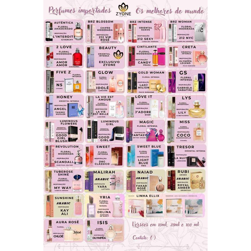 2026 Perfumaria Fina Zyone 10 ml você escolhe importados mais vendidos FRETE