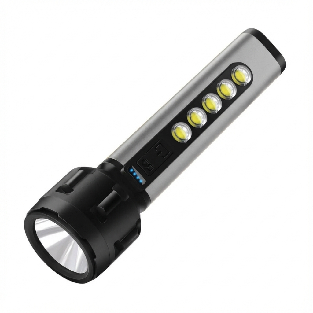 Lanterna Led Tática Recarregável USB Super Potente Luz Lateral 5 COB Pesca Camping Emergência Forte
