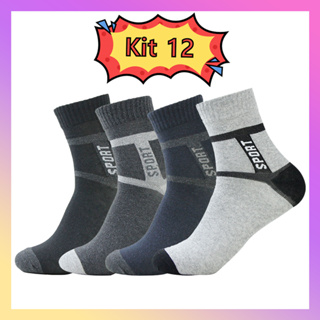 Kit 12 Pares Meia Masculina Adulto Longo Sporte Confortável Esportiva Tam. 40-46 em Oferta na Shopee