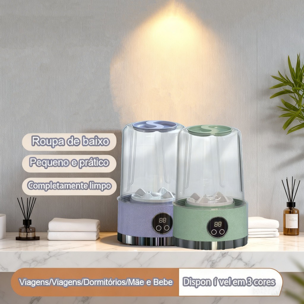 Mini Máquina de Lavar Automática Portátil 1000ml  Lavadora Compacta USB para Roupas Íntimas, Meias e delicada