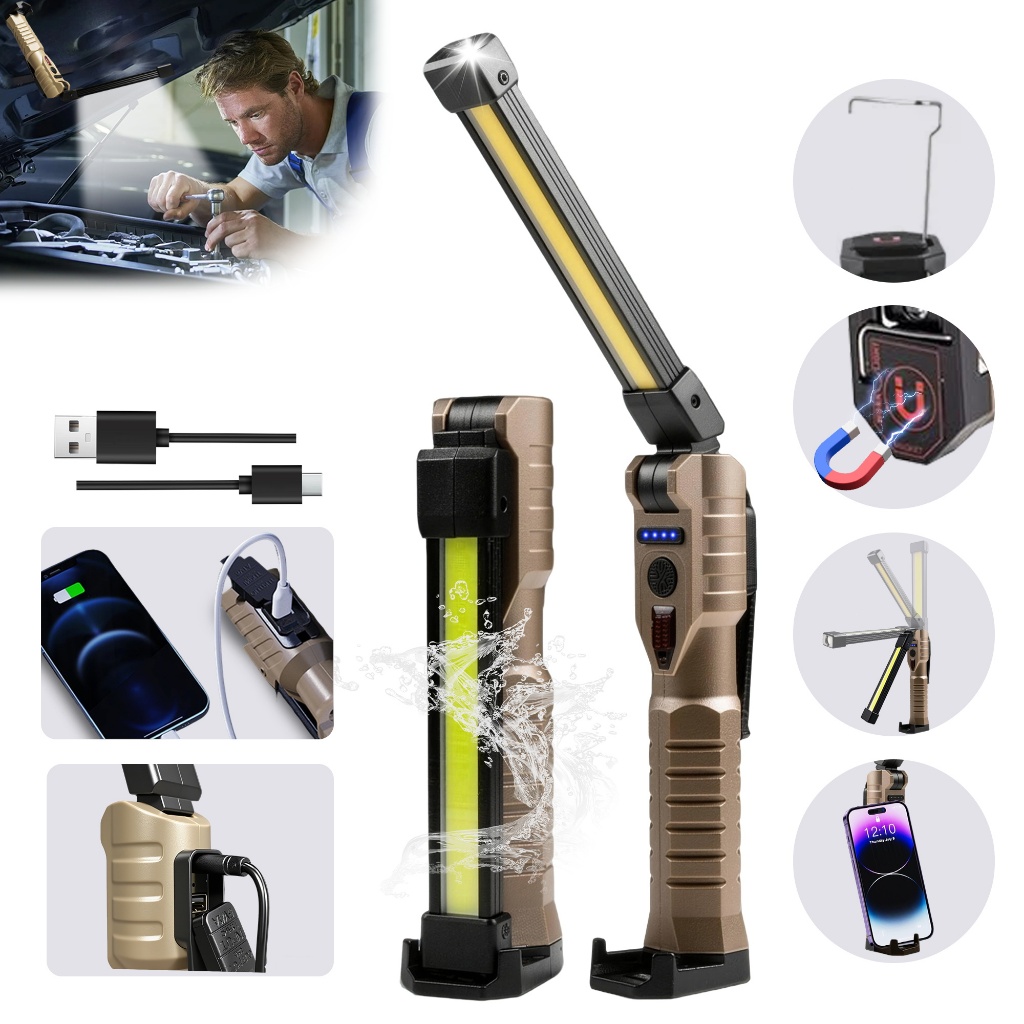 Lanterna de Trabalho COB LED Recarregável Magnética 180° IPX6 Portátil em Oferta na Shopee