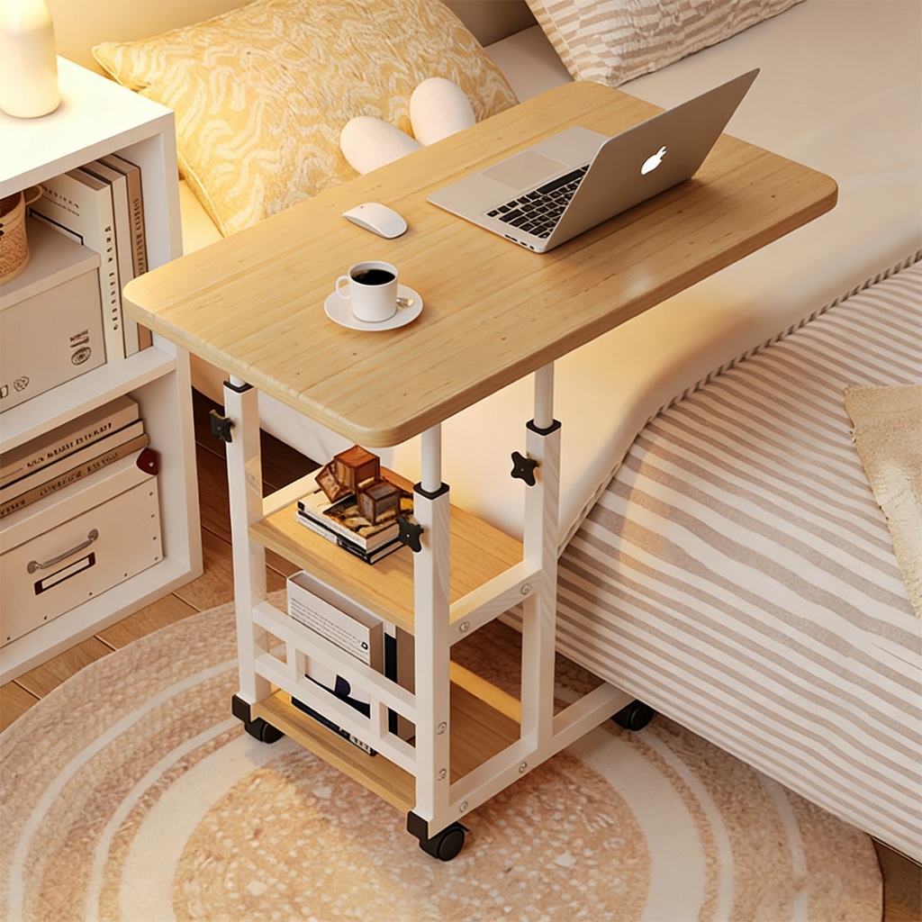 Mesa para Notebook com Rodinhas Altura Regulável 3 Prateleiras Multiuso para Casa Escritório