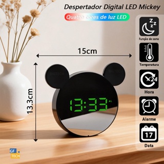 Despertador Digital Mickey Mouse LED 4 Cores Temperatura Alarme Data USB Quarto Escritório SZ6095 em Oferta na Shopee