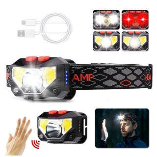 Lanterna de Cabeça Recarregável Sensorial LED COB IPX5 6 Modos Camping Trilha Bike em Oferta na Shopee