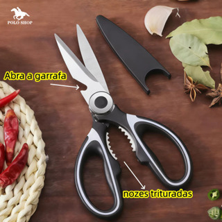 Tesoura de Cozinha Multiuso Aço Inox 20cm - Corta Carnes, Abre Castanhas e Garrafas, Não Enferruja em Oferta na Shopee