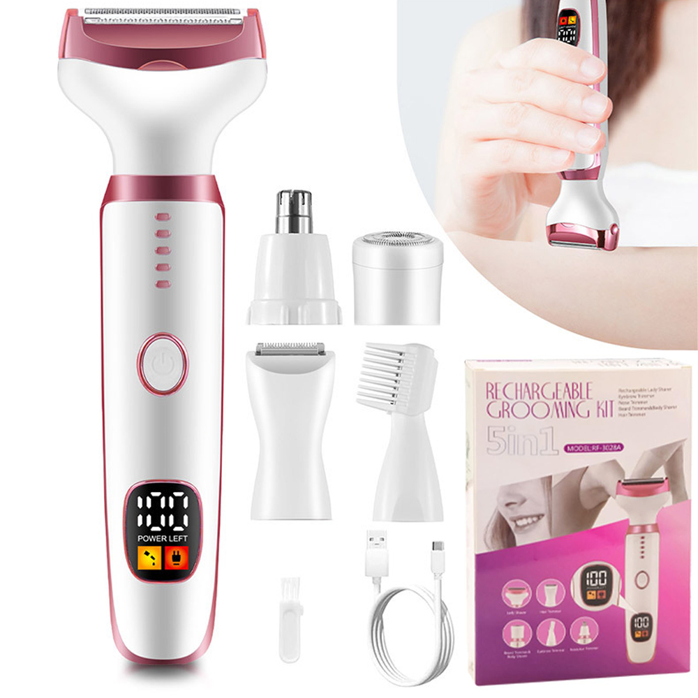 Barbeador Elétrico 5 em 1 Feminino com Display Digital, Para Sobrancelhas/Nariz e Corpo Inteiro, Portátil e Indolor -M7