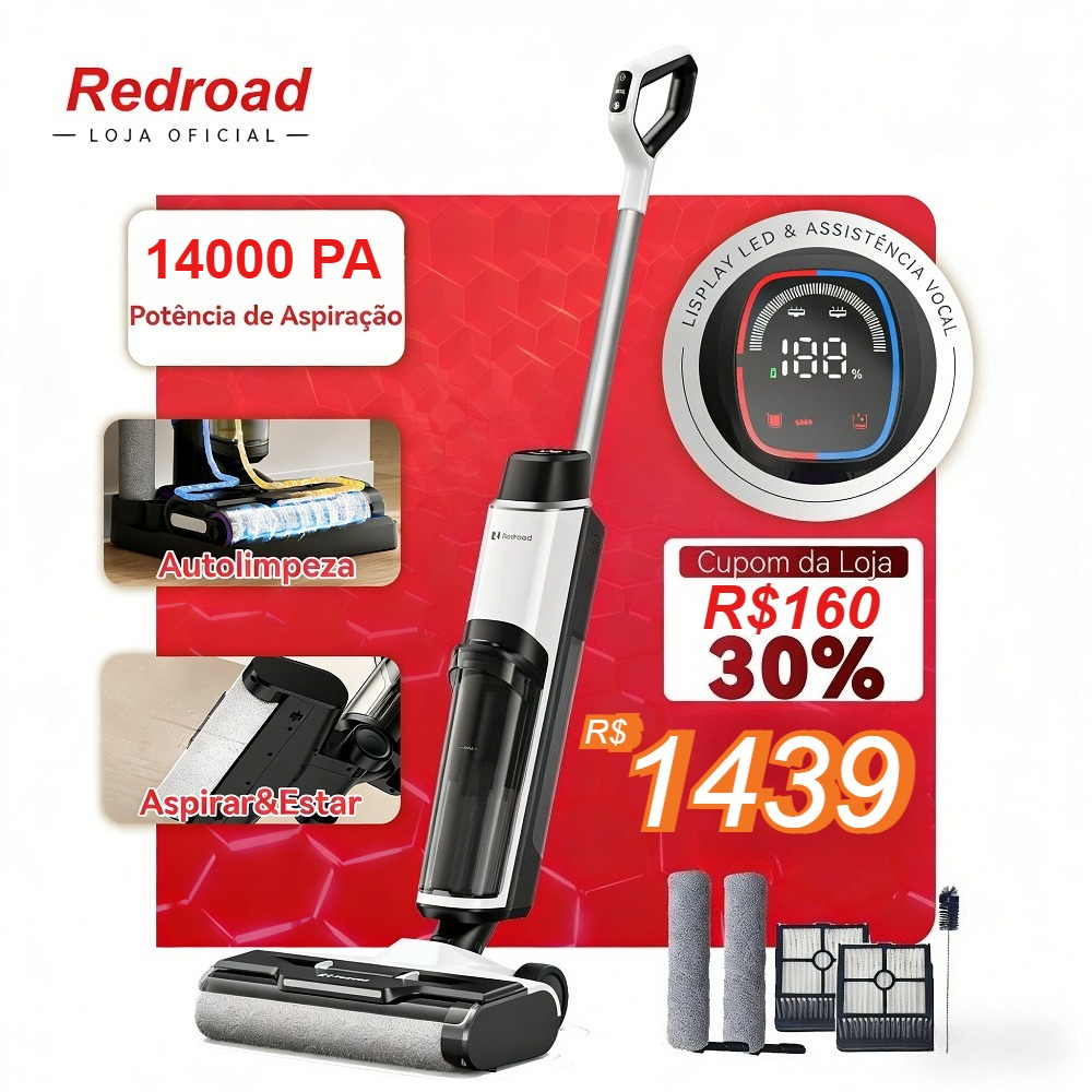 Aspirador três em um Aspiração lavagem esfregamento 3 em 1 Depósito de água de 910 ml  Ecrã LED 100V-240V Redroad W15 em Oferta na Shopee