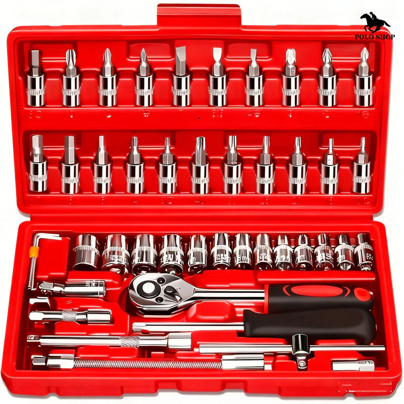 Kit Ferramentas 40/46 Peças Aço Cromo Vanádio c/ Chave Catraca, Estojo ABS, p/ Carro e Casa