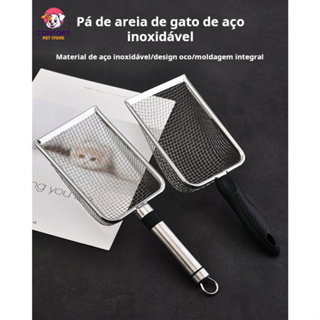 Pá de aço inoxidável para areia de gato, pá para fezes de gato, tamanho grande/pá de plástico para areia de gato em Oferta na Shopee