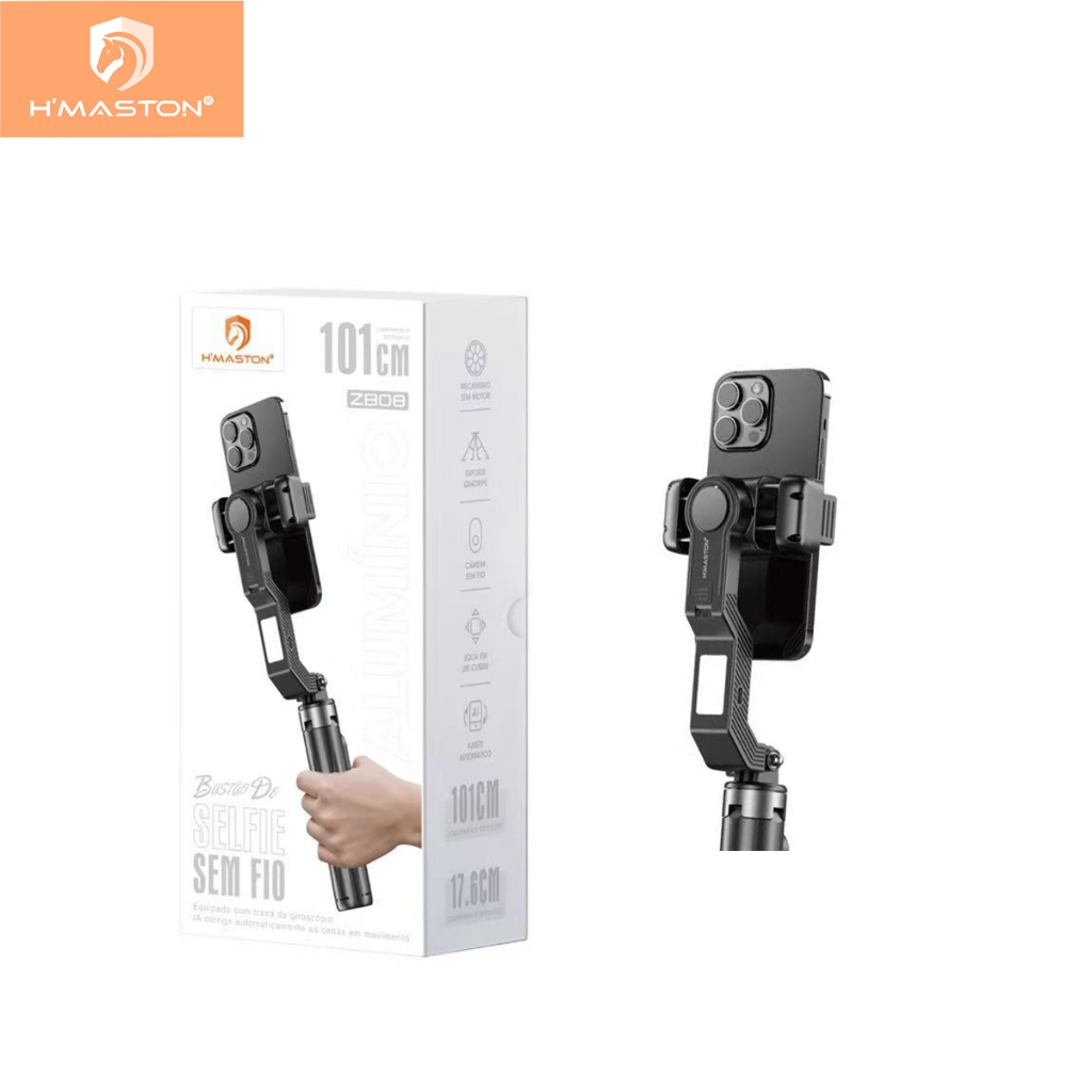 H'maston ZB08 Selfie Sem Fio Com Estabilizador E Controle Remoto 101CM Bluetooth em Oferta na Shopee