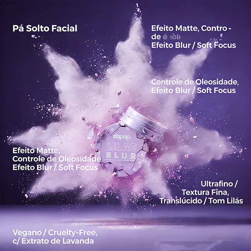 Pó Lilac Blur Dapop – Pó Solto com Efeito Blur, Controle de Oleosidade e Alta Fixação DP2381