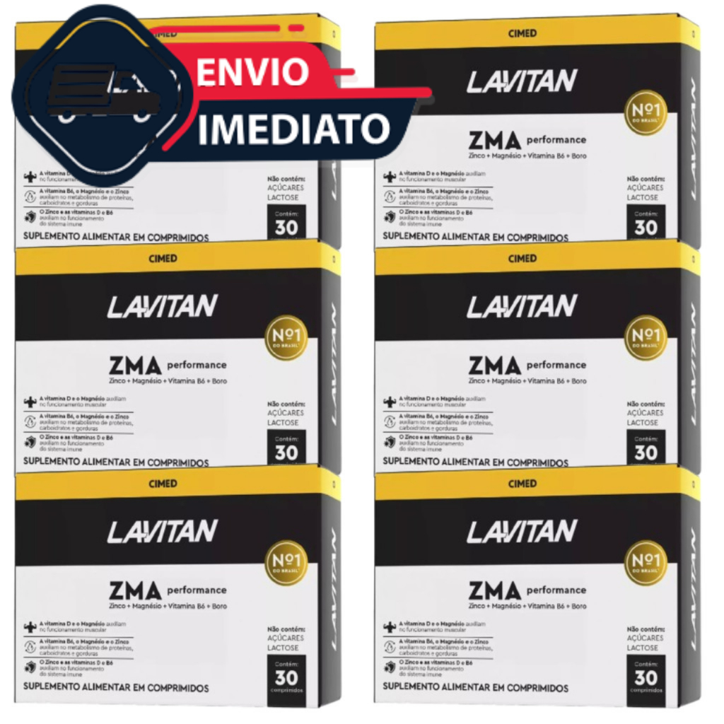 Kit 6 cxs Lavitan Testo Zma Performance 30 Cp Magnesio Boro Vitamina B6 Zinco Metabolismo Energetico
