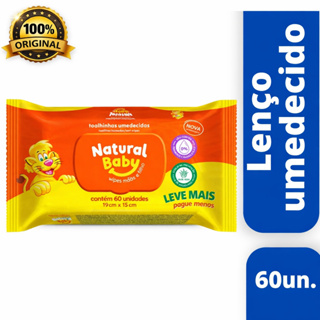 Lenços Umedecidos Natural Baby 60 Unidades - Maciez e Proteção, Hipoalergênico, Sem Parabenos em Oferta na Shopee