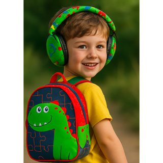 KIT Abafador Acolchoado Personalizado Dino Autista + Mochila Protetor ruídos auricular fone abafador em Oferta na Shopee