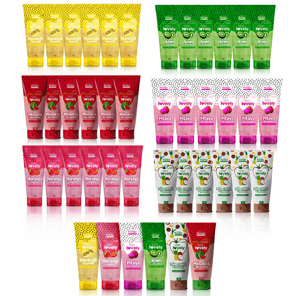 Kit 6 Esfoliante Corporal da Fruta Bisnaga para festa das cores Lovely Face Beautiful 200g Kit 6 Esfoliante Corporal da Fruta Bisnaga para festa das cores Lovely Face Beautiful 200g