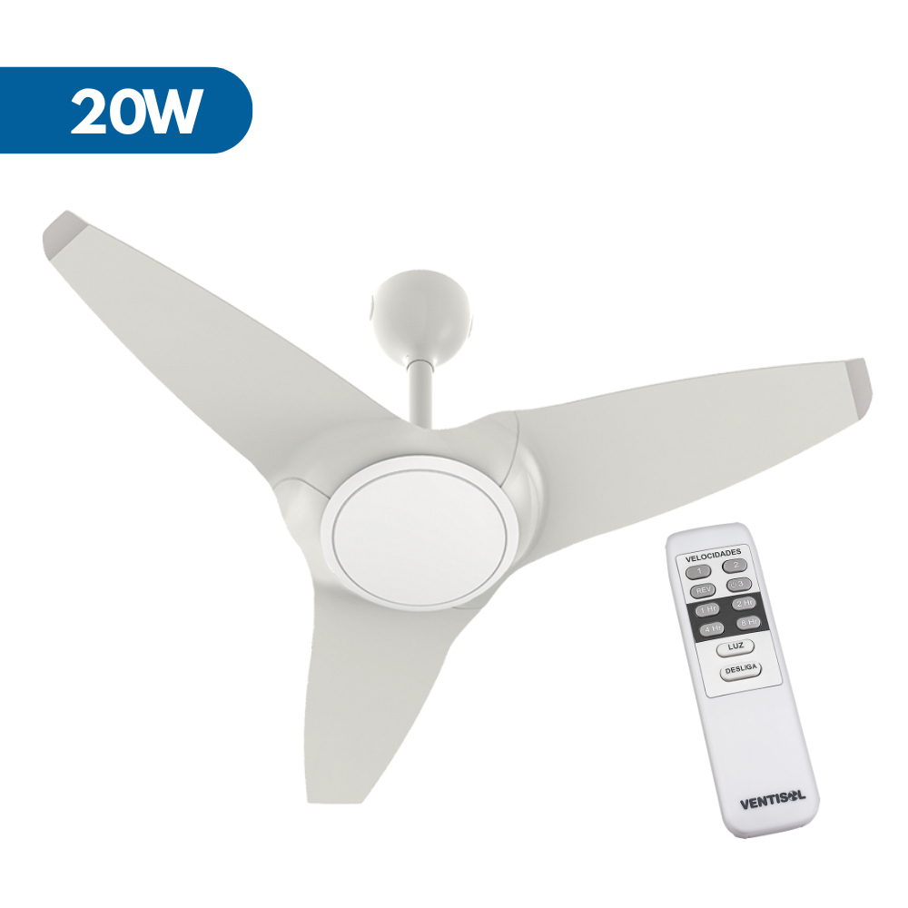Ventilador de Teto Flow Led 20W Branco Controle Remoto 30W Ventisol Wind Verão Resfriamento Quarto